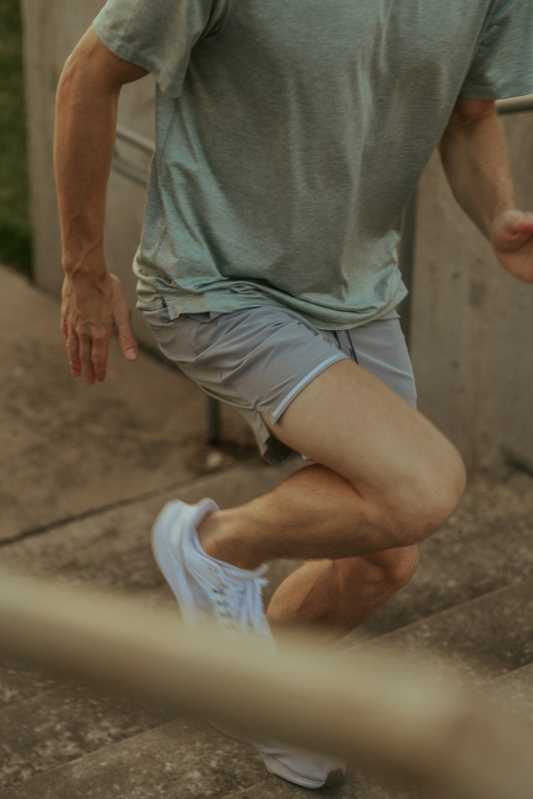 a man running down a flight of stairs